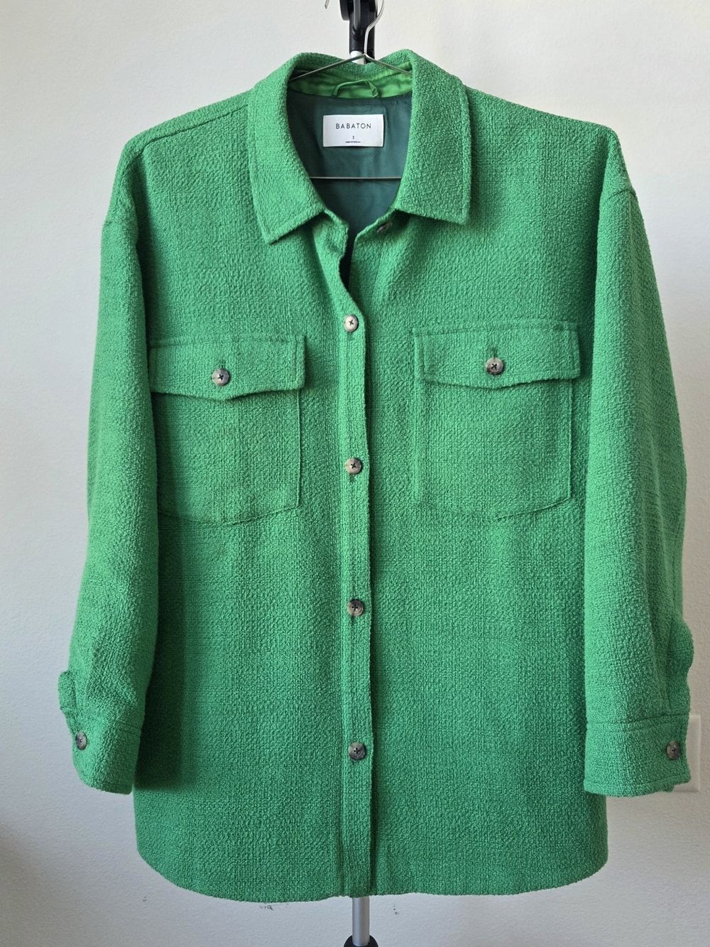 Aritzia Babaton Joan Green Tweed Oversized Shacket Jacket Size M (3)